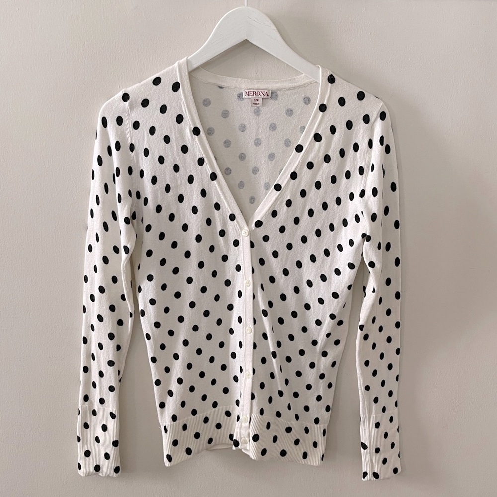 Merona White and Black Polka Dot Cardigan